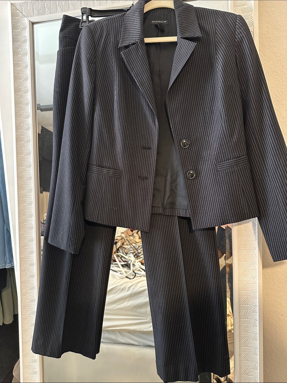 Rafaella Black Pinstripe Two-Piece Blazer & Pant Suit